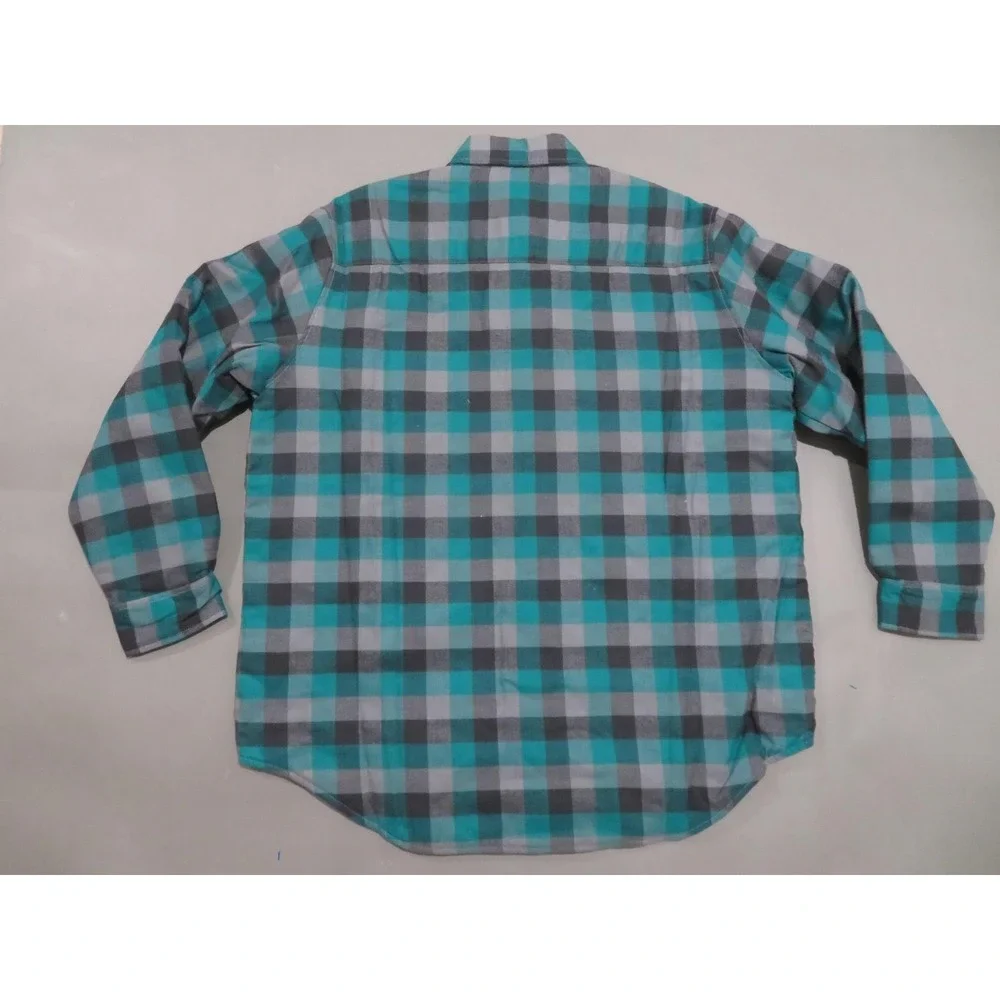 Vtg Rugged Wear BOG Flannel Shirt Jacket Mens Large Green Plaid Quilted Lined